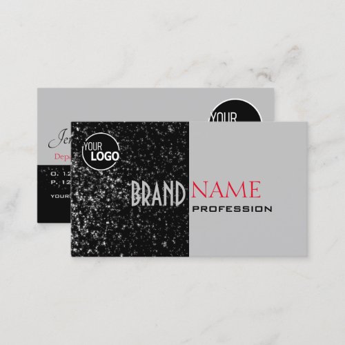 Black and Gray with Glittered Stars Modern Logo Business Card