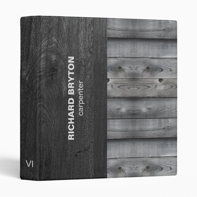 Black and Gray Wood 3 Ring Binder (Front/Spine)