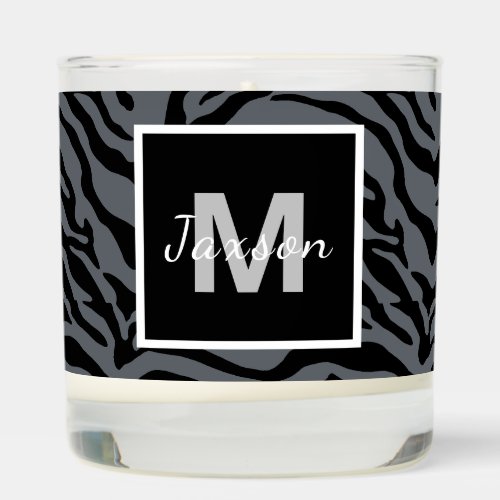 Black and gray zebra with monogram scented candle
