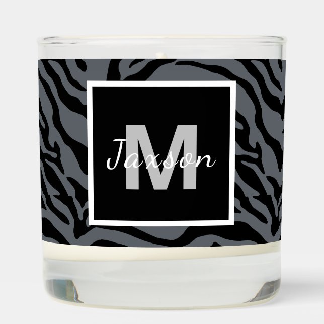 Black and gray zebra with monogram scented candle (Right)