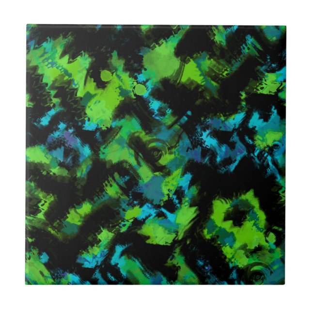 Black and green abstract ceramic tile (Front)