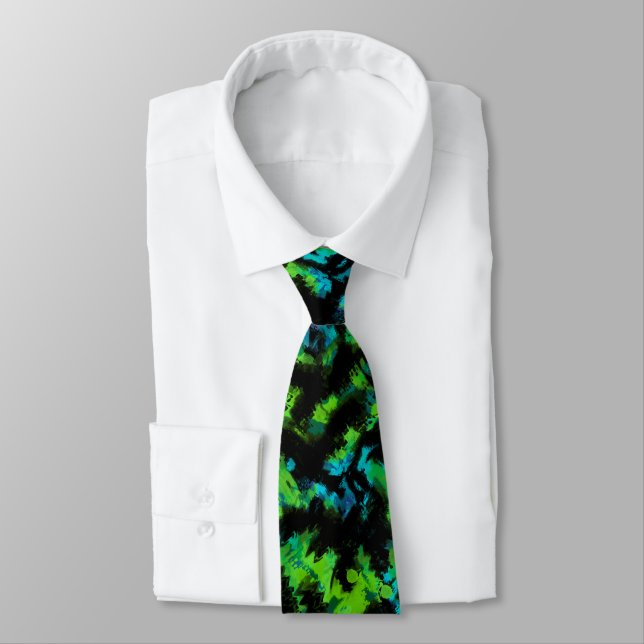 Black and green abstract  neck tie (Tied)