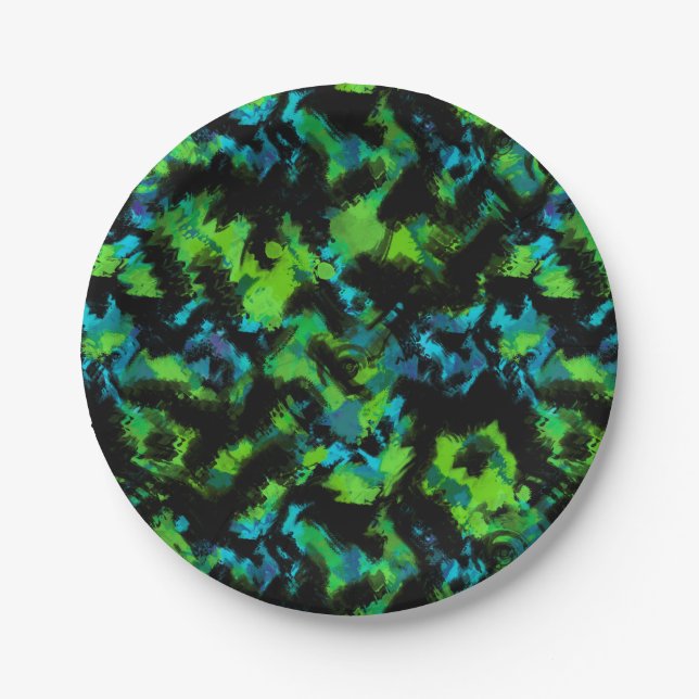 Black and green abstract paper cup plates (Front)