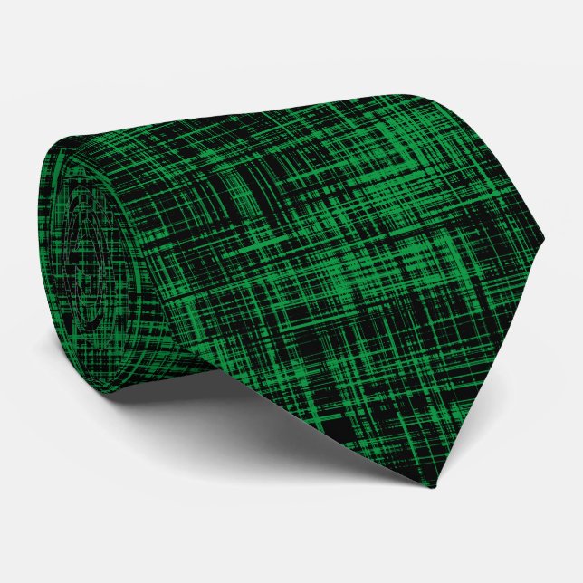 Black and Green Abstract Stripe Pattern  Neck Tie (Rolled)