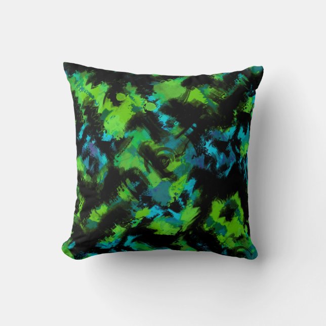 Black and green abstract throw pillow (Front)