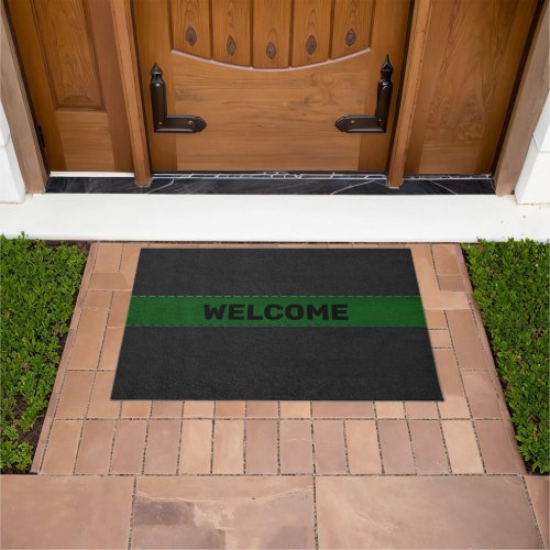 Black and Green Aged Vintage Leather Image Doormat