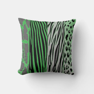 Black And Green Animal Printed Zebra Stripe Pillow