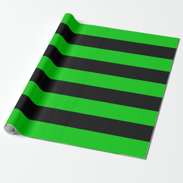 Black and Green Awning Stripes Wrapping Paper (Unrolled)