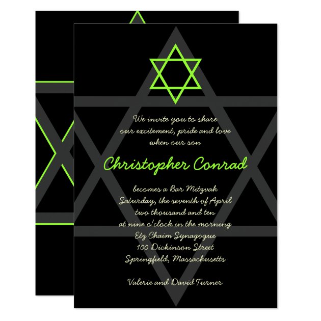 Black And Green Bar Mitzvah Invitation