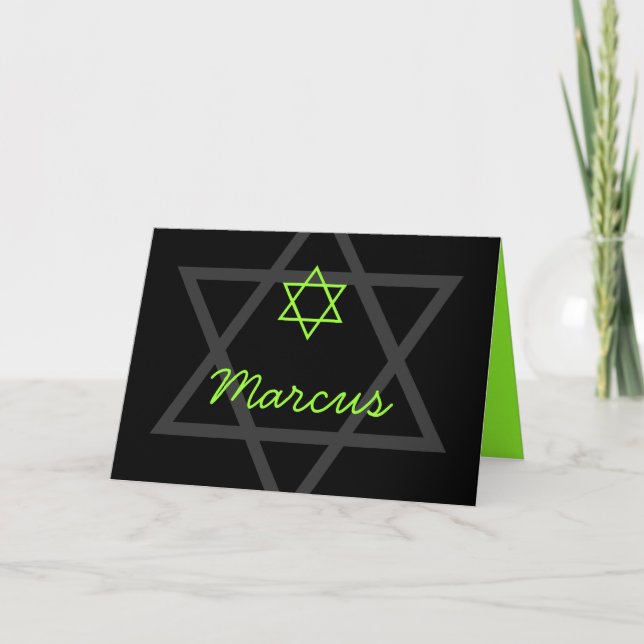 Black and Green Bar Mitzvah Thank You Card (Front)
