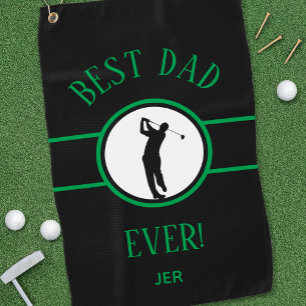 Black and Green Best Dad Ever Personalized Golfer Golf Towel