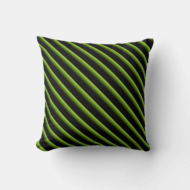 Black and Green Blended Diagonal Stripes Throw Pillow (Front)