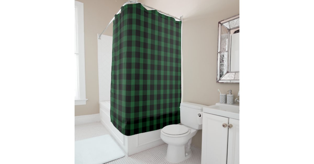 Black And Green Buffalo Check Rustic Shower Curtain Zazzle Com