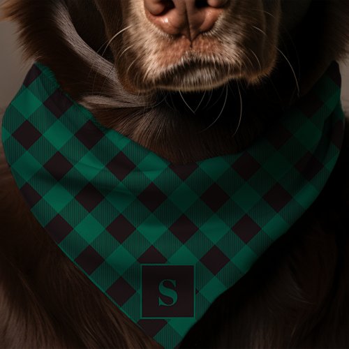 Black And Green Buffalo Plaid Monogram Dog Bandana