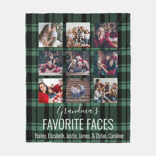 Black and Green Buffalo Plaid Personalized 9 Photo Fleece Blanket