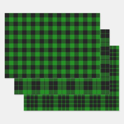 Black and Green Buffalo Plaid Wrapping Paper Sheets