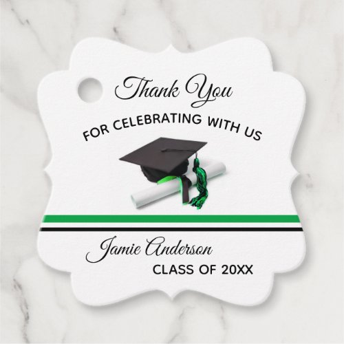 Black and Green Cap  Tassel  Graduation Favor Tags