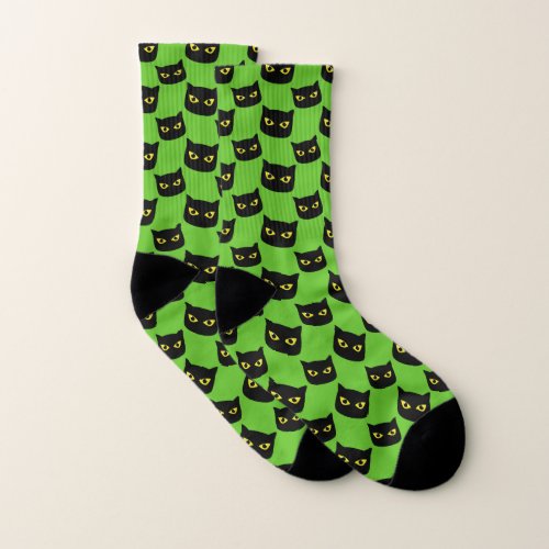 Black and green cat Halloween pattern Socks