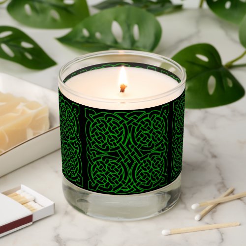 Black And Green Celtic Knots Pattern Scented Candle