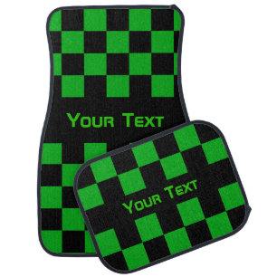Black and Green Check Car Floor Mat - Custom Text