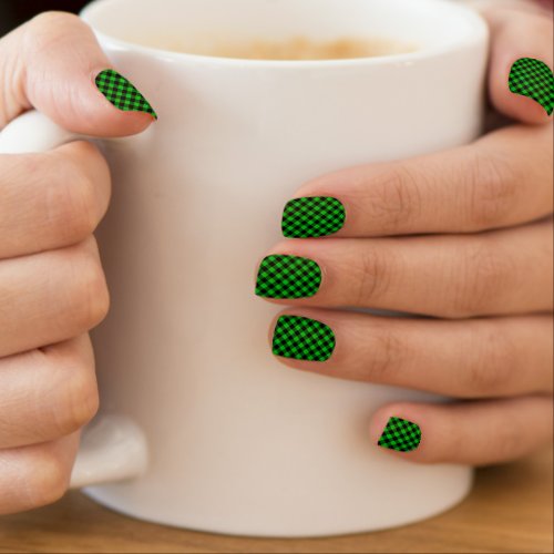 Black and Green Checked Nail Art