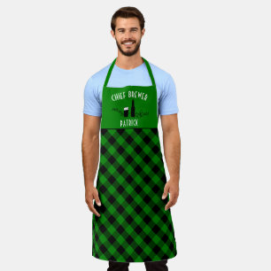 Black and Green Chief Brewer Buffalo Plaid Pattern Apron
