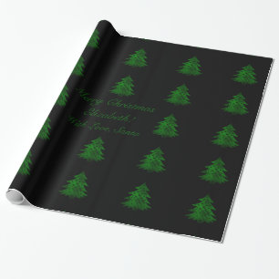 Black and Green Christmas Tree Pattern Add Text Wrapping Paper