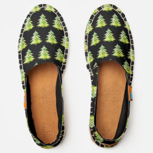 Black and Green Christmas Tree Pattern Elegant Espadrilles