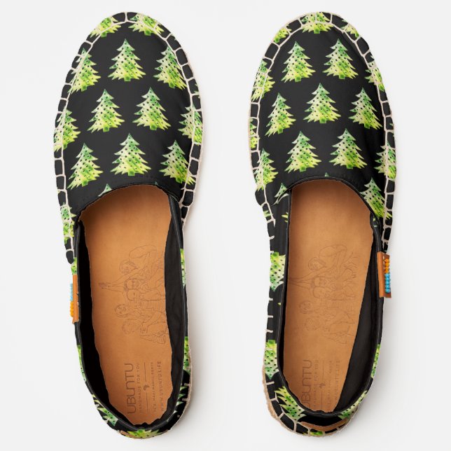 Black and Green Christmas Tree Pattern Elegant Espadrilles (Front)