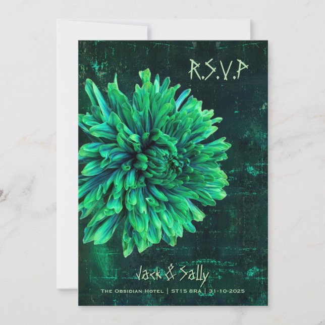 Black and Green Chrysanthemum  Save The Date (Front)