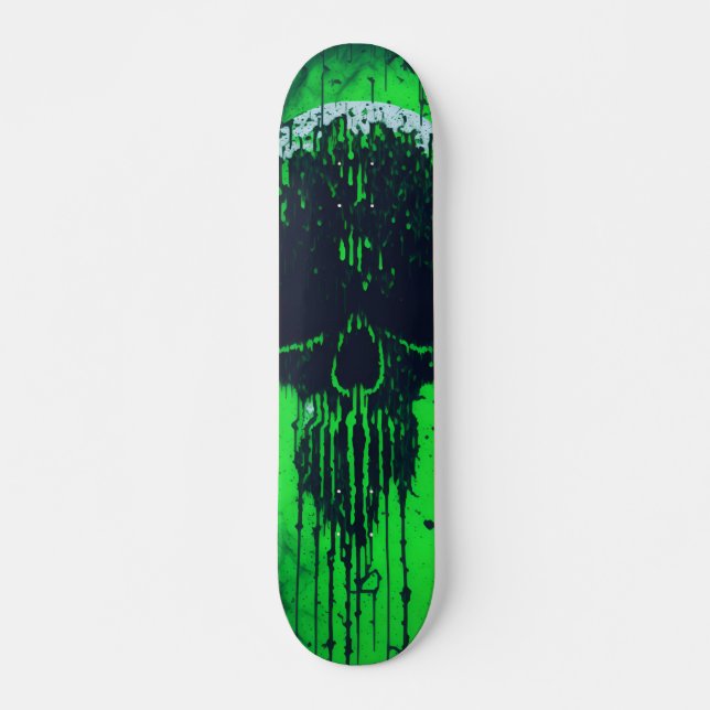  Black and Green Computer Code Skull  Skateboard (Front)