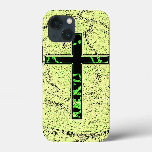 BLACK AND GREEN CROSS WITH MARBLE BACKGROUND Case-Mate iPhone CASE (Back)