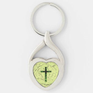 BLACK AND GREEN CROSS WITH MARBLE BACKGROUND KEYCHAIN