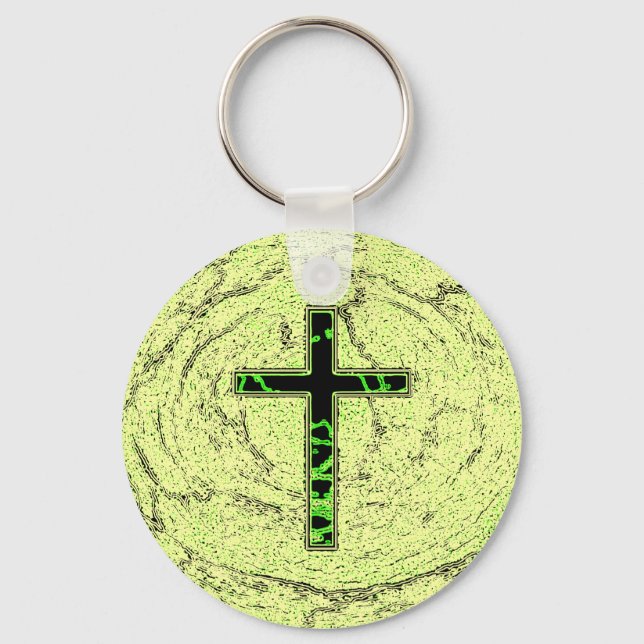 BLACK AND GREEN CROSS WITH MARBLE BACKGROUND KEYCHAIN (Front)