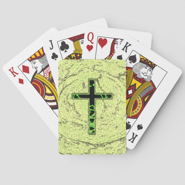 BLACK AND GREEN CROSS WITH MARBLE BACKGROUND POKER CARDS (Back)
