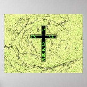 BLACK AND GREEN CROSS WITH MARBLE BACKGROUND POSTER