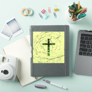 BLACK AND GREEN CROSS WITH MARBLE BACKGROUND STICKER