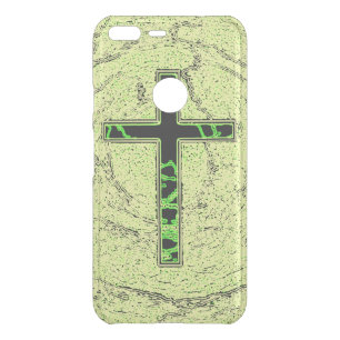 BLACK AND GREEN CROSS WITH MARBLE BACKGROUND UNCOMMON GOOGLE PIXEL XL CASE
