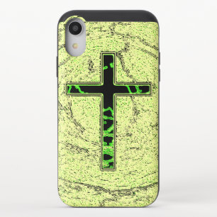 BLACK AND GREEN CROSS WITH MARBLE BACKGROUND iPhone XR SLIDER CASE