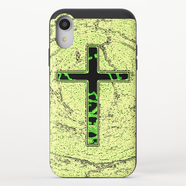 BLACK AND GREEN CROSS WITH MARBLE BACKGROUND UNCOMMON iPhone CASE (Back)