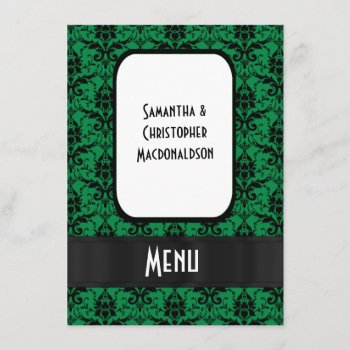 Black And Green Damask Formal Wedding Menu by personalized_wedding at Zazzle