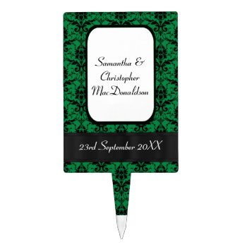 Black And Green Damask Pattern Wedding Cake Topper by personalized_wedding at Zazzle