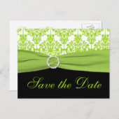 Black and Green Damask Save the Date Postcard (Front/Back)