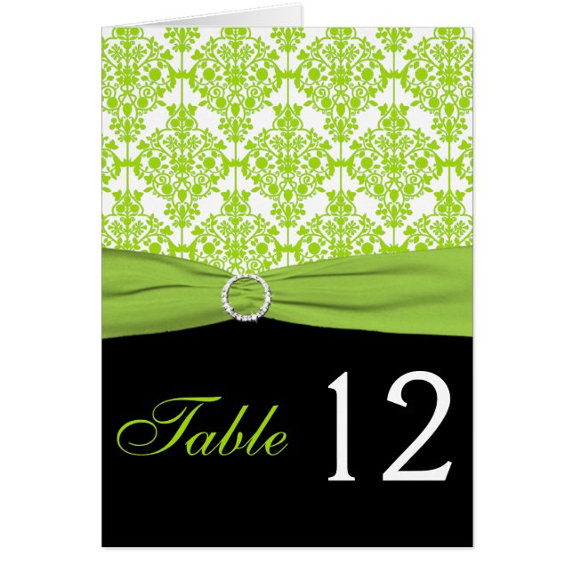 Black and Green Damask Table Number Card (Front)