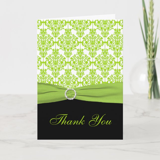 Black and Green Damask Thank you Card (Front)