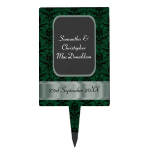 Black and green damask wedding cake topper