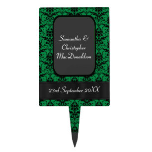 Black and green damask wedding cake topper