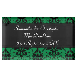 Black and green damask wedding table number holder