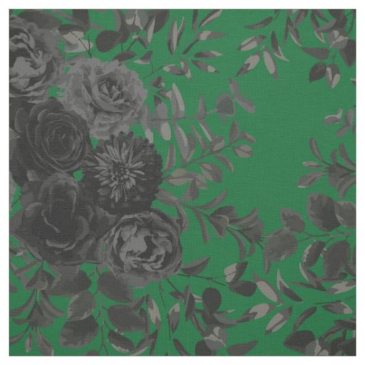 Black and Green Dark Gothic Rose Floral Fabric