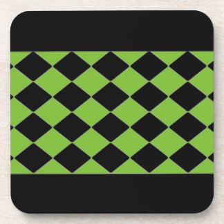 Black and Green Diamond Pattern Beverage Coaster